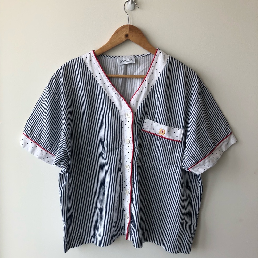 Kayanna Short Sleeve V Neck Striped Pyjama Top